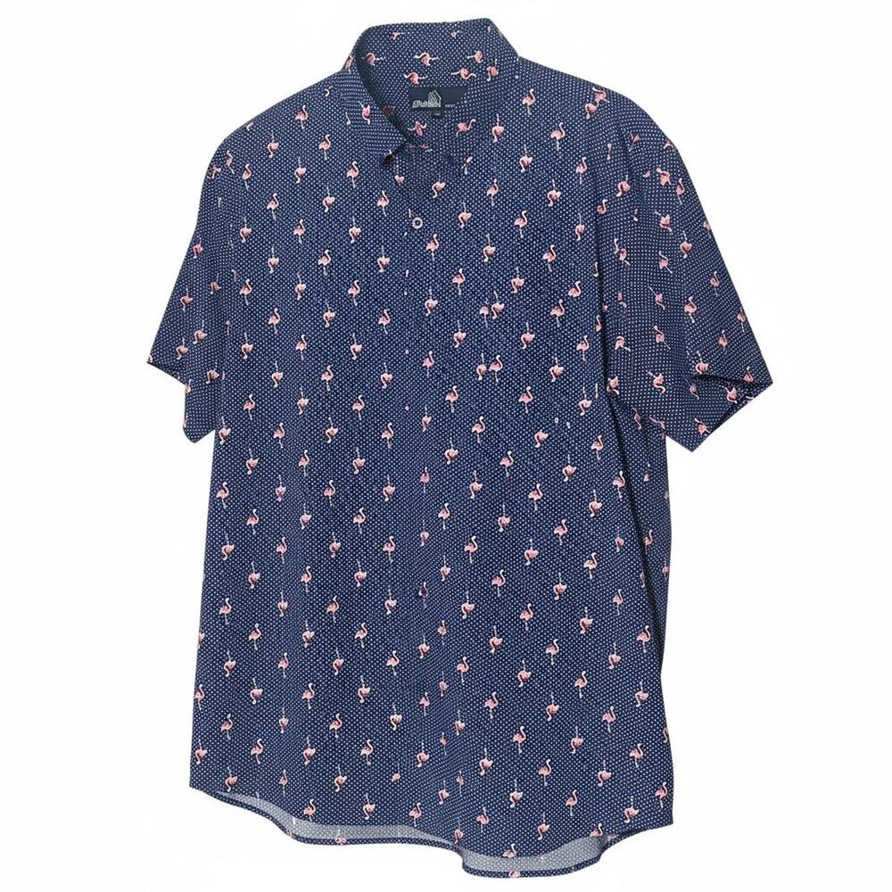 Moloki Surf Co Men's XXL Short Sleeve Button-Up Shirt Cotton Blue Pink Flamingo